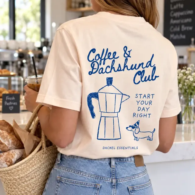 Coffee & Dachshund Club Loose-Fit Graphic T-Shirt