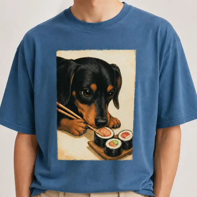 Doxie Sushi Blue Unisex T Shirt