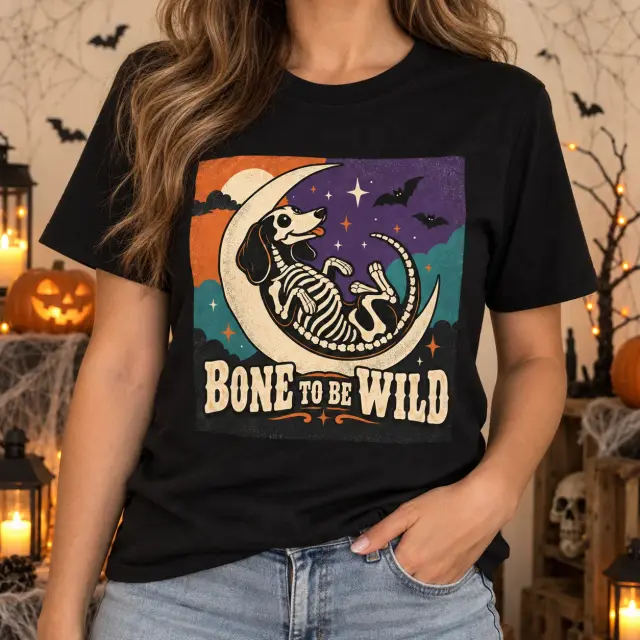 Bone to Be Wild Dachshund Halloween T-Shirt