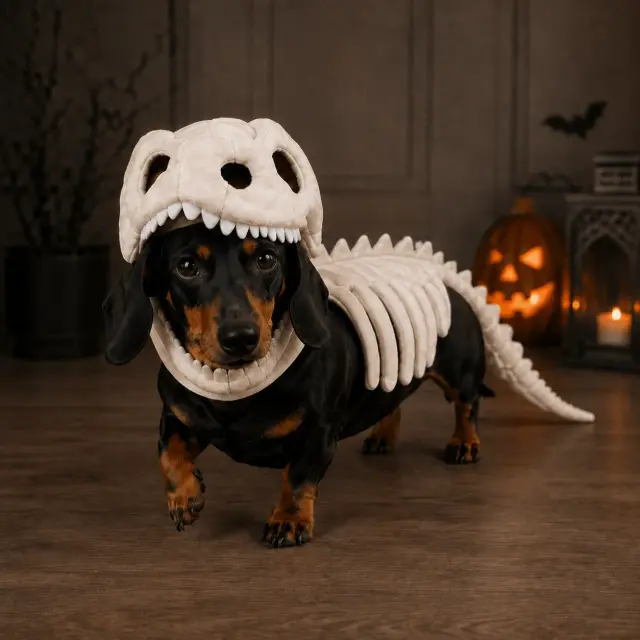Doxie Skeleton Dino Costume