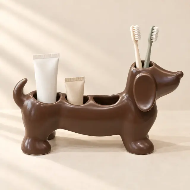 Doxie Ceramic Toothbrush Holder